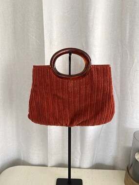 Vintage 70s Rust Terracotta Bag Clutch With Lucite Handles